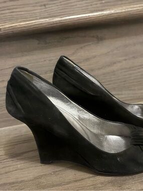 Prada Black Suede Wedge Heels